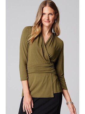 NWT J. Jill Wearever Womens Plus Size 3X Green Olive V-Neck Draped Waist Top NEW